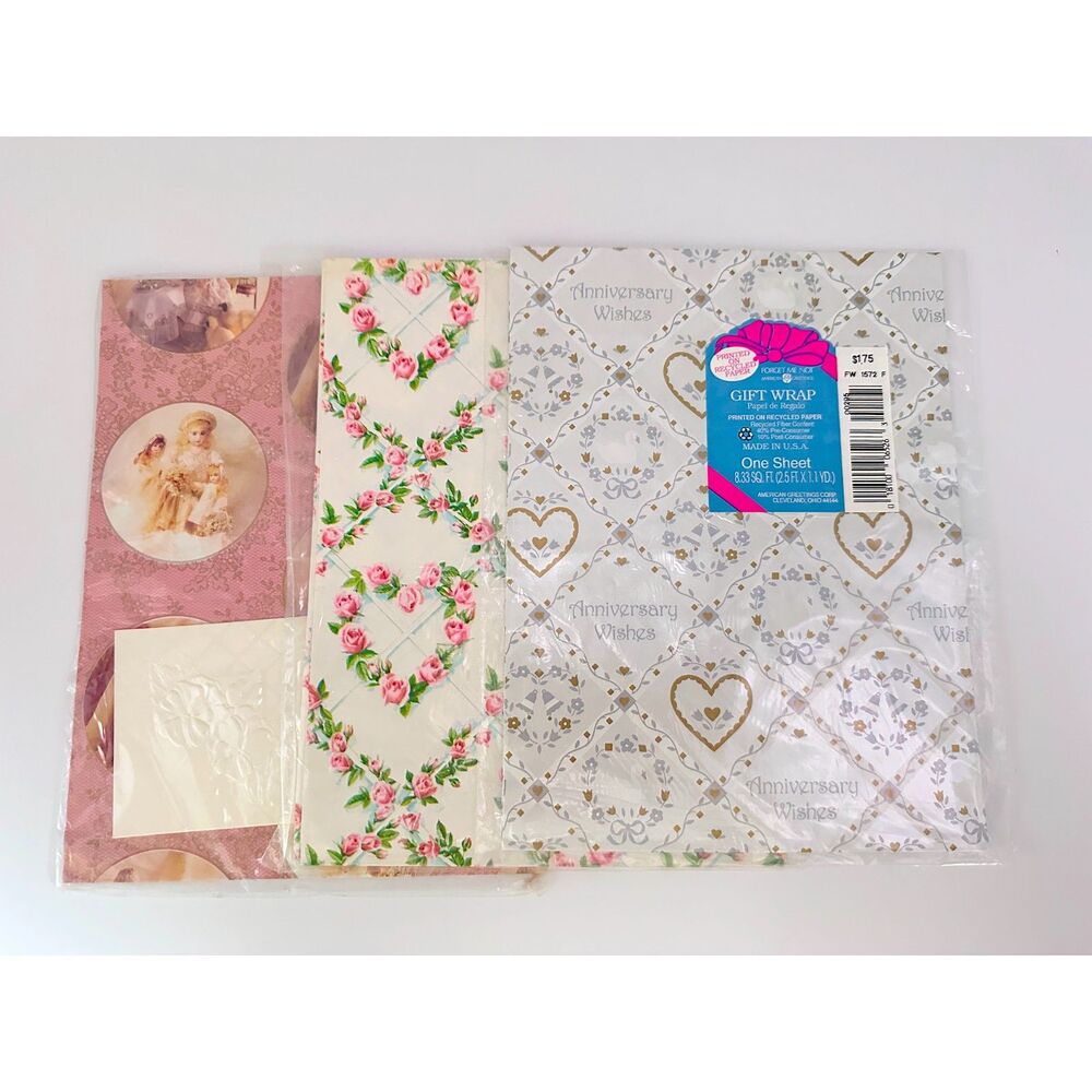 3 Vintage American Greetings Forget Me Not Gift Wrap Paper Sheets Sealed